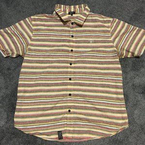LRG Wovens XL Mens Multi-Colored Striped Button Up Shirt Blended Material